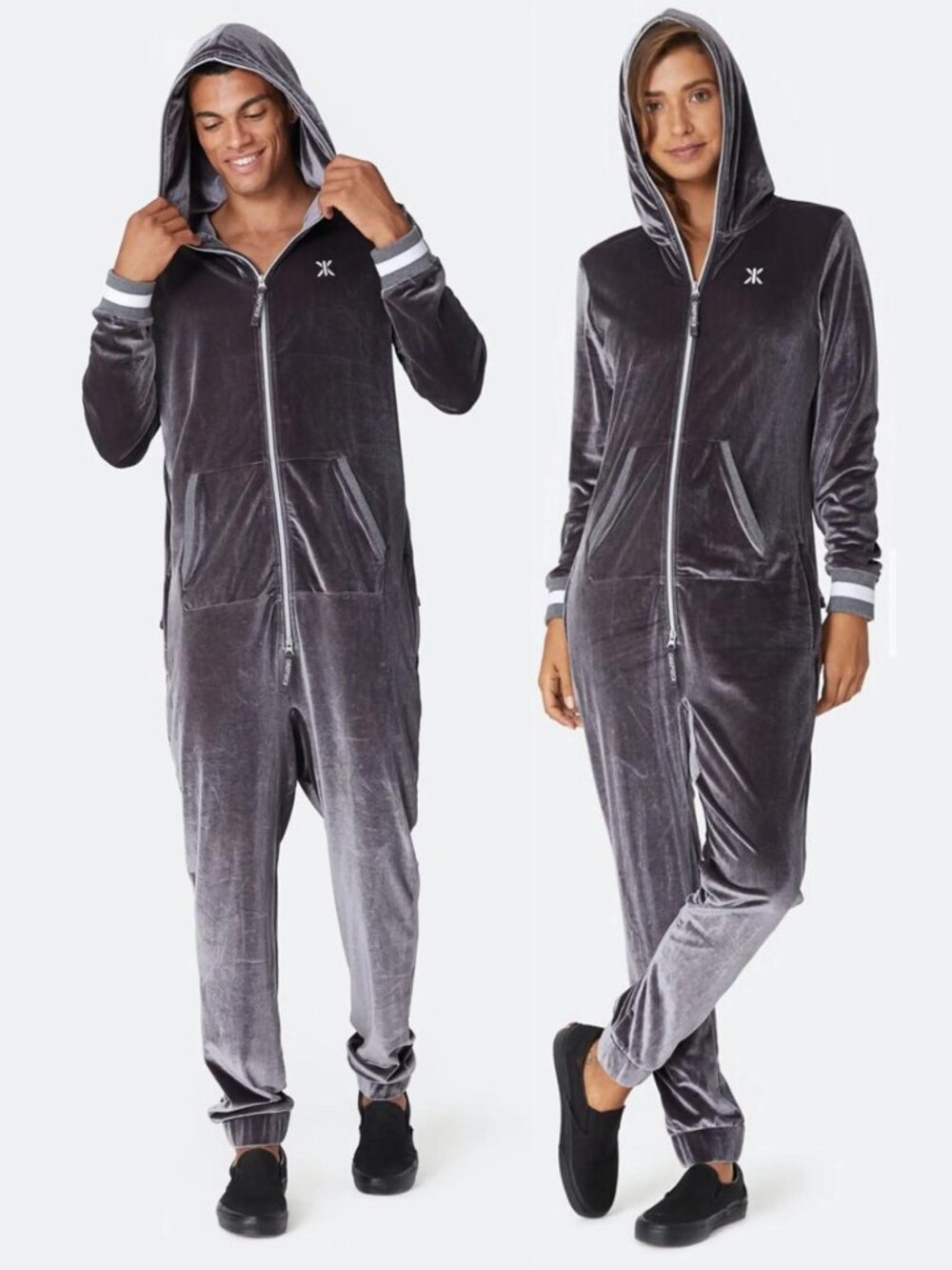 OnePiece of Norway Original Velour Jumpsuit gray zip-up hooded lounge unisex S
